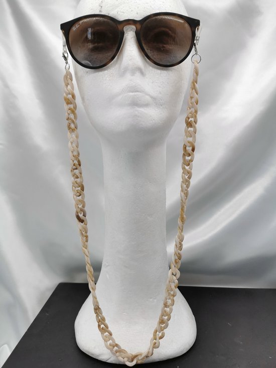 Trendy – 2 in 1 - Zonnebril / Ketting - Brillenkoord - vintage - Acryl schakelketting - 70 cm – beige gemêleerd
