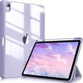 Hybride case voor iPad Air 5th Gen 2022 / iPad Air 4e generatie 2020 10,9 inch / 27,7 cm met potloodhouder, schokbestendige hoes met transparant heldere harde schell terug, beschermhoes, pastel paars