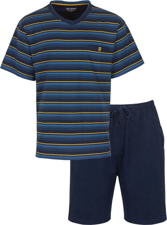 Paul Hopkins Heren Shortama - Pyjama Set - Gestreept - Blauw - Maat XXL
