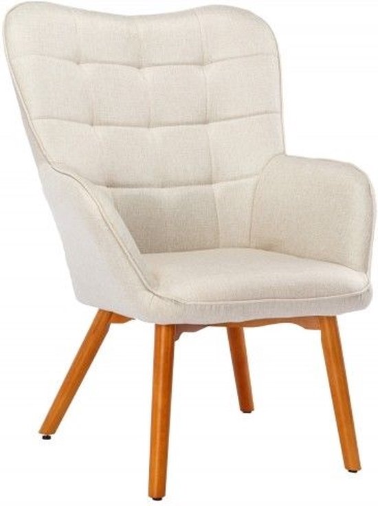 Design armleuningen fauteuil SCANDINAVIA natuurlijke structuurstof retro houten poten - 41425