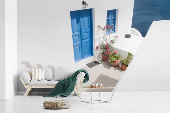 Architectuur - Blauw - Wit - Deur - Behangpapier