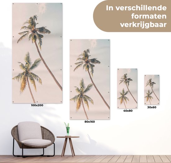 Tuinposter 40x80 cm - Tuindecoratie Palmbomen - Lucht - Natuur - Wolken - Poster voor in de tuin - Buiten decoratie - Schutting tuinschilderij - Tuindoek muurdecoratie - Wanddecoratie balkondoek