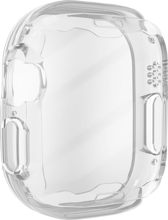 Transparante TPU beschermhoes voor Apple Watch Ultra, van de zijkant bekeken.