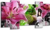 GroepArt - Schilderij - Bloem - Roze, Groen, Wit - 120x65 5Luik - Foto Op Canvas - GroepArt 6000+ Schilderijen 0p Canvas Art Collectie - Wanddecoratie
