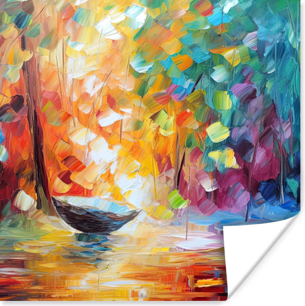 Poster Kleurrijk - Olieverf - Water - Boot - 30x30 cm