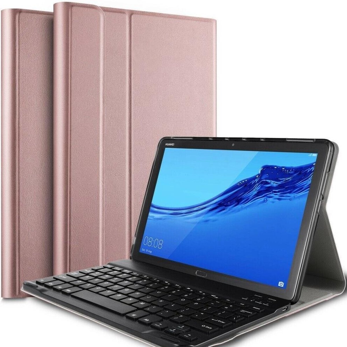 Bluetooth Toetsenbord geschikt voor Huawei MediaPad M5 Lite 2018 (10.1 inch) Toetsenbord & Hoes - QWERTY Keyboard case - Auto/Wake functie - Rosé-Goud