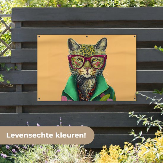Affiche jardin - Toile jardin - Posters de jardin extérieur - Animaux - Chat - Lunettes - Fleurs - Hippie - 120x80 cm - Jardin