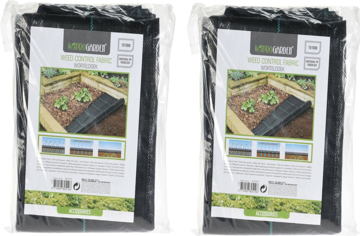 Pro Garden Gronddoek/worteldoek - 2x - anti onkruid - tuin - 100 x 1000 cm - zwart - moestuin artikelen