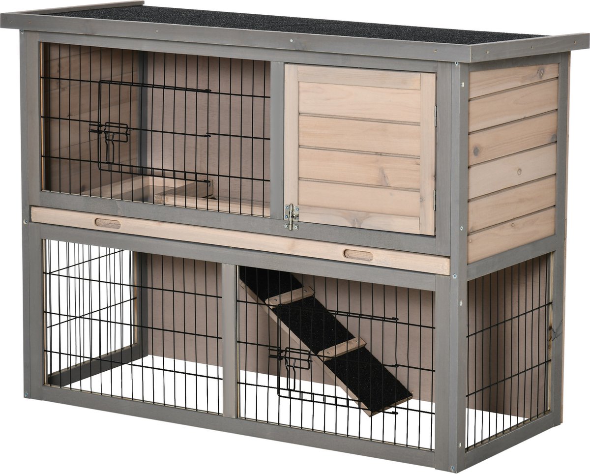 PawHut Kleine Dierenhok Voor Dwergkonijnen, Cavia's, Met Wielen, 108 X 58 X 73 5 Cm Grijs~1tj4bd931m801