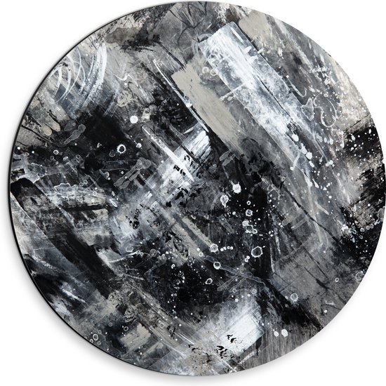 Dibond Muurcirkel - Mix van Zwart, Grijs en Witte Verftinten - 30x30 cm Foto op Aluminium Muurcirkel (met ophangsysteem)