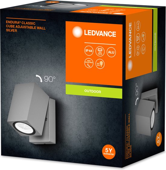 LEDVANCE ENDURA Classic Cube ADJ WALL buiten wandlamp, zilver, GU10 voet  (max 35W), | bol