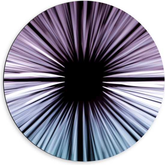 Dibond Muurcirkel - Abstracte Strepen in Paars en Blauw tegen Zwart Doek - 60x60 cm Foto op Aluminium Muurcirkel (met ophangsysteem)
