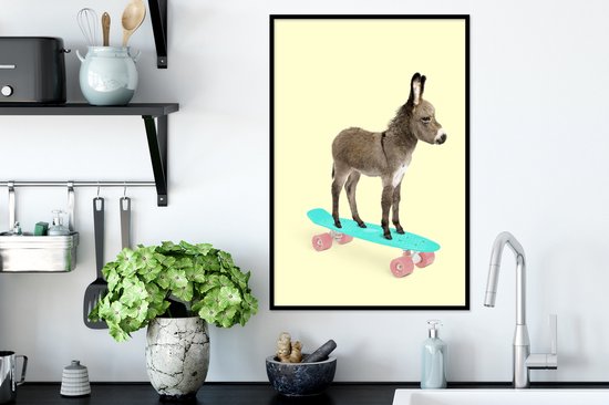 Cadre photo avec poster - Âne - Skateboard - Marron - Animaux - Jaune - 40x60 cm - Cadre poster
