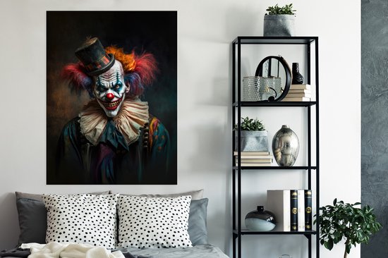Poster Clown - Chapeau - Collier - Portrait - Clown tueur - 90x120 cm