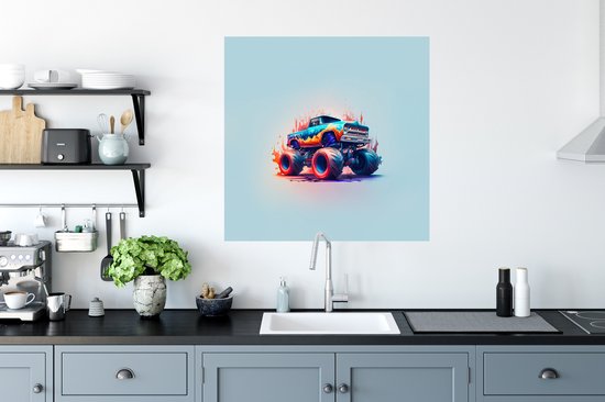 Stickers muraux - Film autocollant - Monster truck - Flammes - Blauw - Peinture - Design - 80x80 cm - Film adhésif - Stickers muraux Chambre d'enfant - Papier peint autocollant