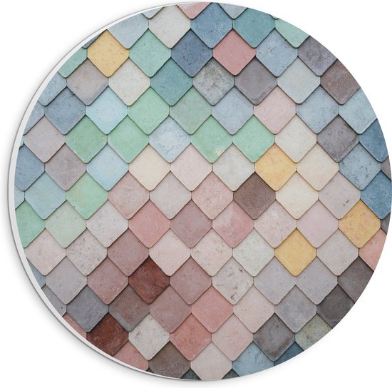 PVC Schuimplaat Muurcirkel - Wand met Driehoekvormige Textuur in Verschillende Kleuren - 20x20 cm Foto op Muurcirkel (met ophangsysteem)