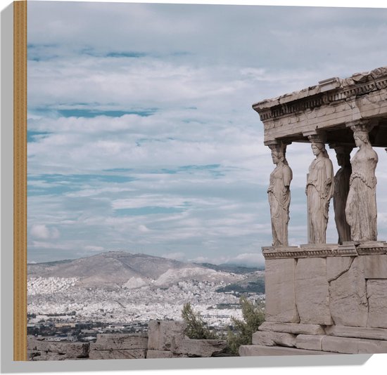 Hout - Uitzicht op Parthenon Tempel in Athene, Griekenland - 50x50 cm - 9 mm dik - Foto op Hout (Met Ophangsysteem)