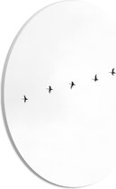 WallClassics - PVC Schuimplaat Ovaal - Zwarte Vogels Vliegend in Lijn op Witte Achtergrond - 21x28 cm Foto op Ovaal (Met Ophangsysteem)
