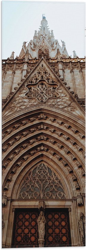 Vlag - Vooraanzicht van Kathedraal in Barcelona in Spanje - 20x60 cm Foto op Polyester Vlag