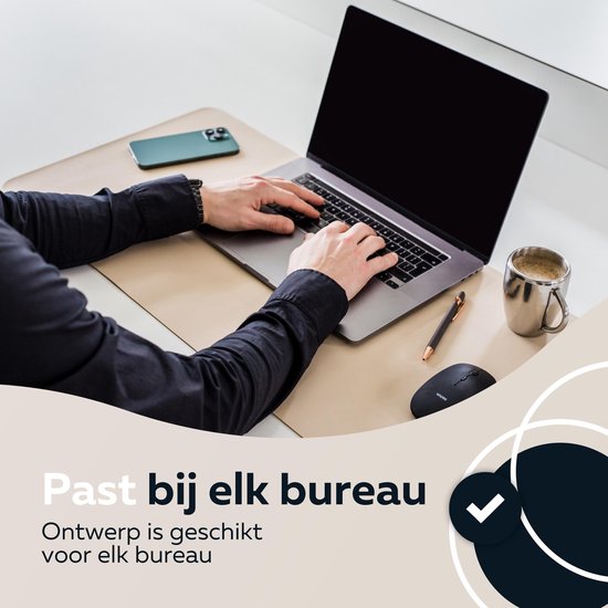 WURK Muismat 80x40 - XXL - Bureau Onderlegger - Bureau Organizer - Bureaumat - Inclusief Kabel Clip – Beige