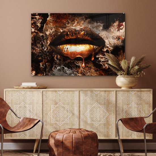 Peinture sur Verre - Or - Lèvres - Art - 120x80 cm - Peintures sur Verre Peintures - Photo sur Glas