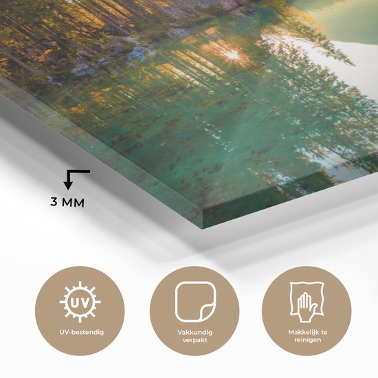 Peinture sur verre - Plaque acrylique - Lac - Water - Vert - Montagnes - Arbre - Décoration murale - Peinture sur verre - Verre acrylique - Photo sur verre - 40x20 cm - Peinture sur verre nature - Décoration murale