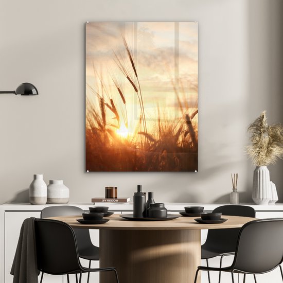 MuchoWow - Peinture sur verre - Photo sur verre - Roseau - Herbe - Soleil - Nature - 60x80 cm - Image sur verre - Décoration murale - Peinture nature - Verre acrylique