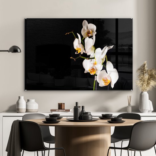 MuchoWow® Glasschilderij 120x80 cm - Schilderij acrylglas - Orchidee - Bloemen - Planten - Botanisch - Foto op glas - Muurdecoratie woonkamer - Wanddecoratie slaapkamer - Schilderijen