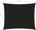 Zwart rechthoekig schaduwdoek, 4 meter hoog en 5 meter breed.