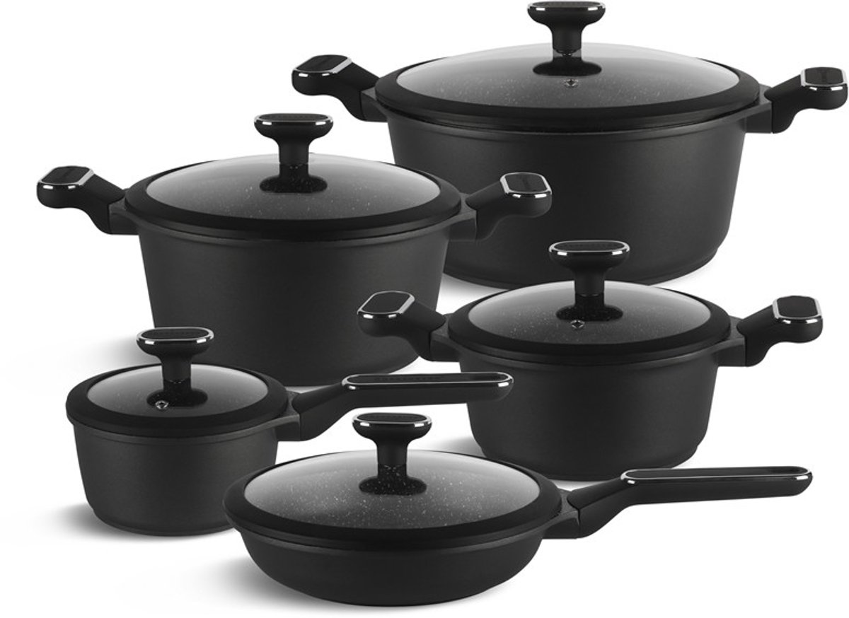 Edënbërg Black Line - 10-delige Luxe Pannenset van Gesmeed Aluminium