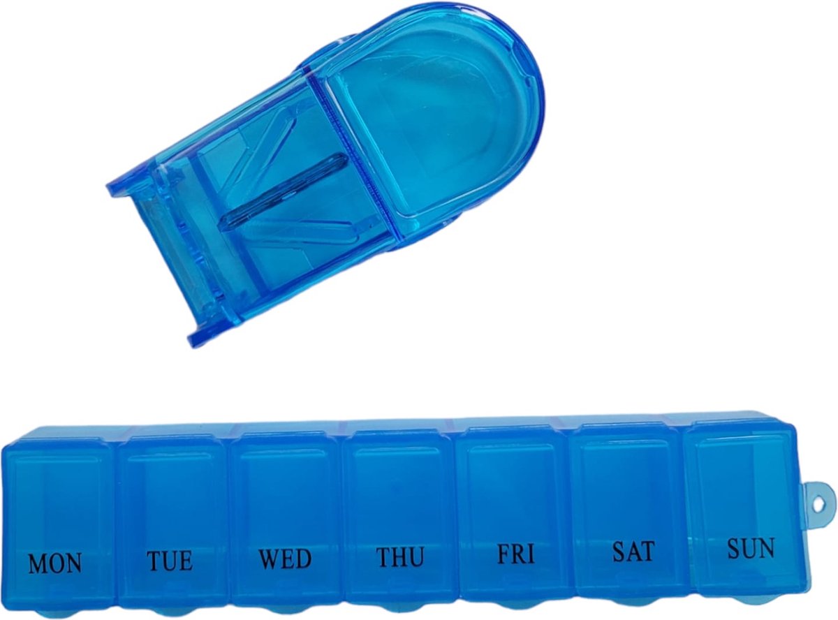 Pillensnijder + Pillendoos 7 dagen - Blauw - Bewaardoosje voor Pillen - oDaani
