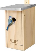 Wildlife Friend® - Mezenkastje NABU van Hout, Metalen Dak - Pimpelmezen Nesthulp, 28 mm Invlieggat - Weerbestendig, Onbehandeld