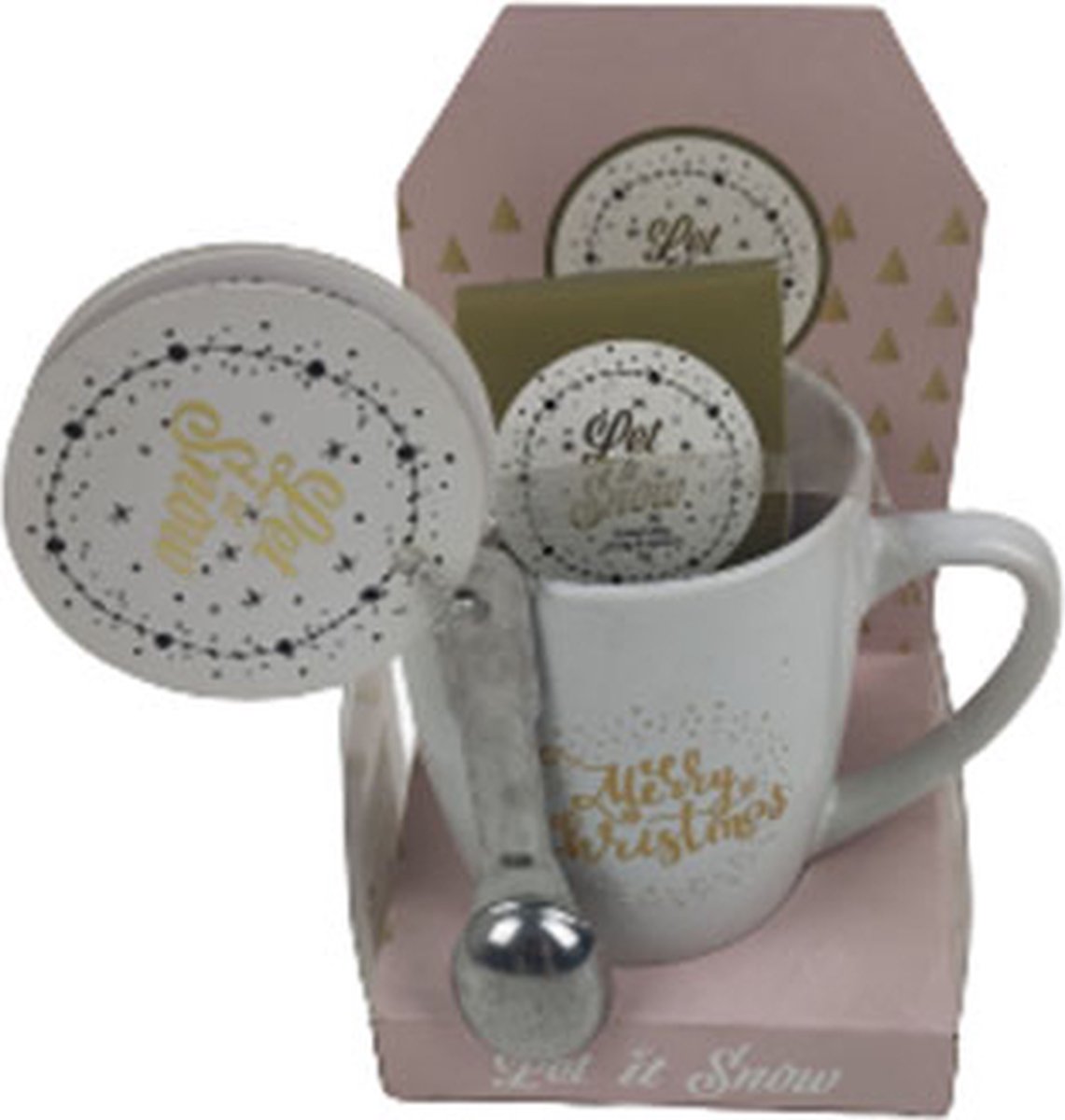 Mok met tekst "Merry Christmas" - Wit / Goud - Keramiek - Geschenkverpakking - Cadeau