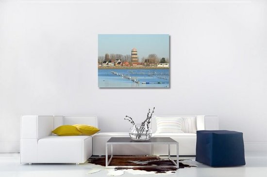 Bredene - foto op canvas - watertoren - Spuikom - 70x50 cm - 2 cm dik - Schilderij - Canvas doek - Muurdecoratie - Souvenirs from the sea