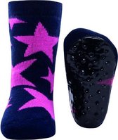 Anti slip sok donkerblauw met roze sterren