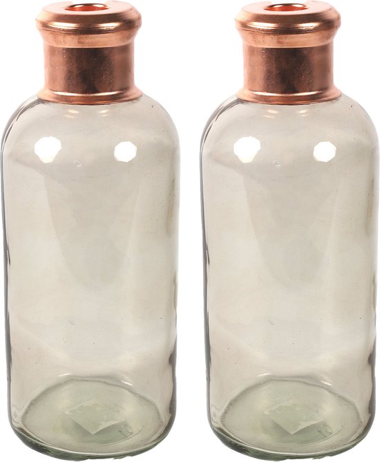 Countryfield Bloemenvaas Firm Bottle - 2x - transparant beige/koper - glas - D11 x H27 cm