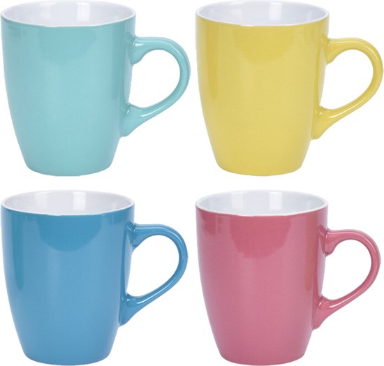 Evanda Koffiemokken Set 6 Stuks - Grote 350ml Mokken In Gemengde Kleuren, Vaatwasmachinebestendig