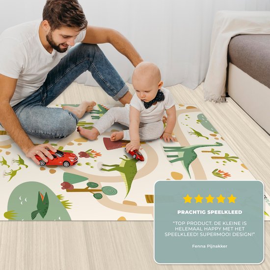 LetsPlaymats® Speelmat baby kinderen - Dino - Groen - Natuur - Kinderen - Design - Speelkleed van vinyl - Speeltapijt - Antislip - 90x135 cm van LetsPlaymats® — afbeelding 4
