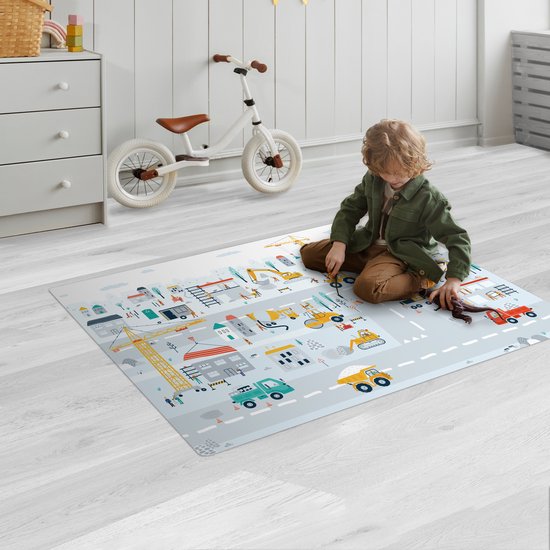 LetsPlaymats® Speelmat baby kinderen - Bouwplaats - Tractor - Graafmachine - Auto - Design - Speelkleed van vinyl - Speeltapijt - Antislip - 105x70 cm van LetsPlaymats® — afbeelding 2