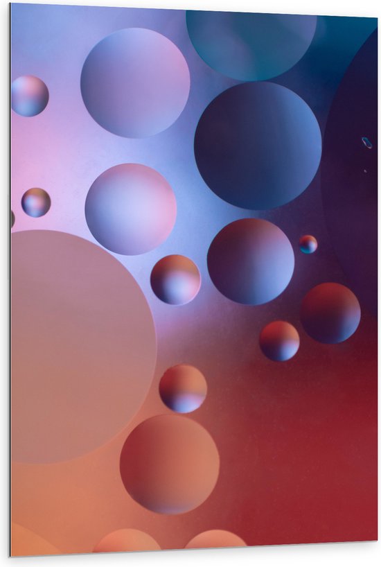 Dibond - Abstracte Bollen in het Rood, Paars en Blauw - 80x120 cm Foto op Aluminium (Wanddecoratie van metaal)