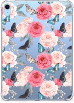 Tablethoesje met Naam iPad (2022) 10.9 Hoes Butterfly Roses met doorzichte zijkanten