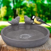 Vogelbad/voederschaal - grijs - cement - D24 x D8 x H9 cm - drinkschaal voor tuinvogels