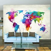 Fotobehang - Vliesbehang Wereldkaart van geluk , kleur