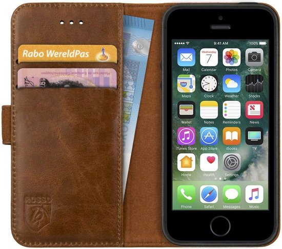 Belastingbetaler Makkelijk in de omgang Samengroeiing Rosso Deluxe Apple iPhone 5/5S/SE Hoesje Echt Leer Book Case Bruin | bol.com