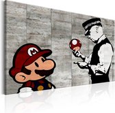 Schilderij - Mario en politieagent op beton , Banksy , betonlook