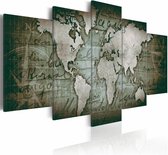 Schilderij - Emerald Map - Wereldkaart , 5 luik