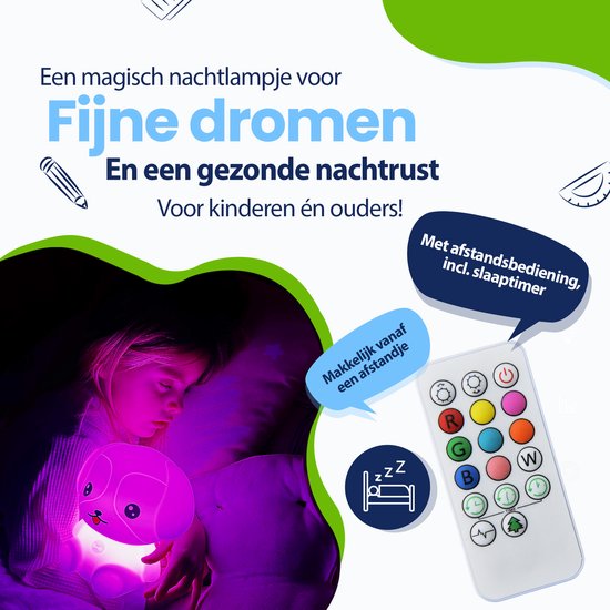 Kadoing Puppy Nachtlamp (Groot) met Afstandsbediening - Babylamp met Timer en Dimmer - 16.5cm Hoog