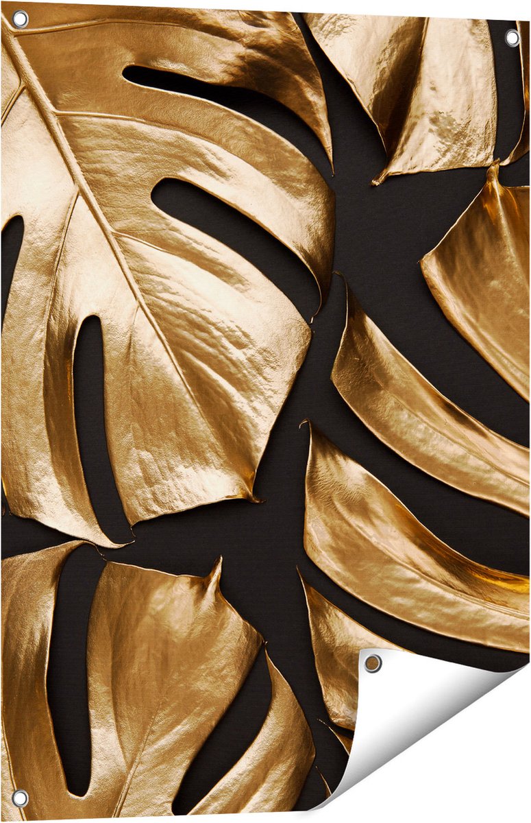 Gards Tuinposter Gouden Bladeren - 60x80 cm - Tuindoek - Tuindecoratie - Wanddecoratie buiten - Tuinschilderij Multikleur