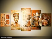 Schilderij -  Egypte - Bruin, Crème - 150x70cm 5Luik - GroepArt - Handgeschilderd Schilderij - Canvas Schilderij - Wanddecoratie - Woonkamer - Slaapkamer - Geschilderd Door Onze Kunstenaars 2000+Collectie Maatwerk Mogelijk