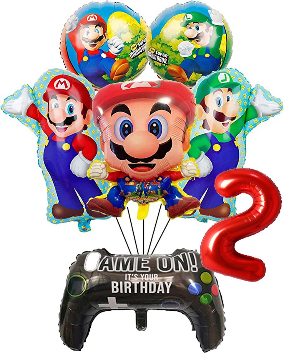 Super Mario ballon set - 60x44cm - Folie Ballon - Super Mario - Luigi - Game - Gaming - Playstation - Xbox- Themafeest - 2 jaar - Verjaardag - Ballonnen - Versiering - Helium ballon